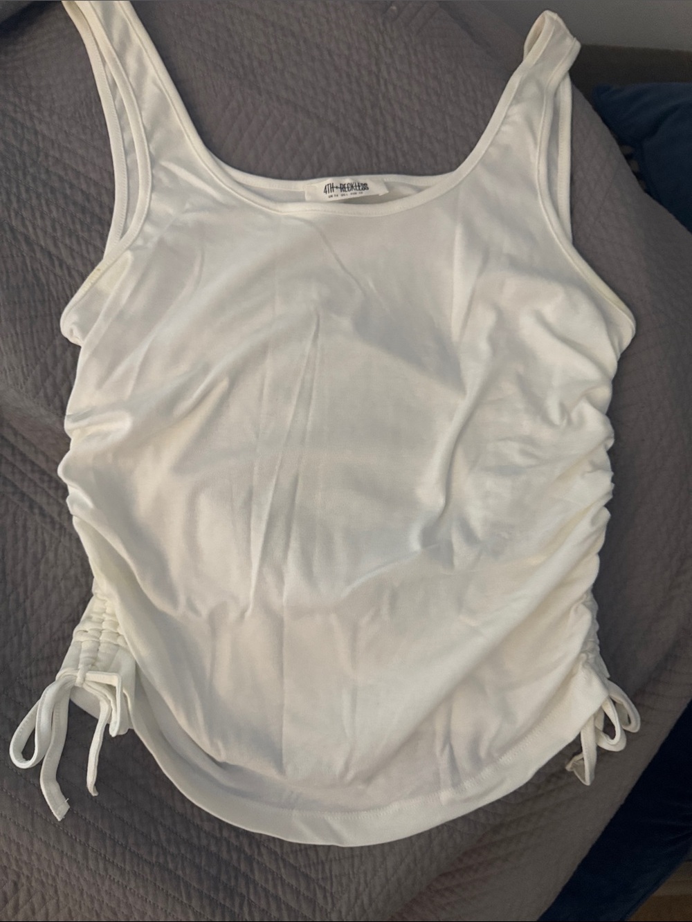 Women's White Ruched Side Tank Top - Casual Scoop Neck